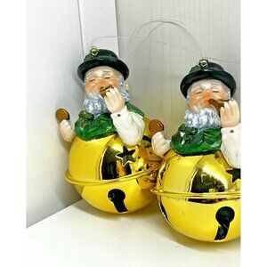 St. Patrick's Day Luck of the Irish Ornament Leprechaun on Pot Gold Bell Lot X 2